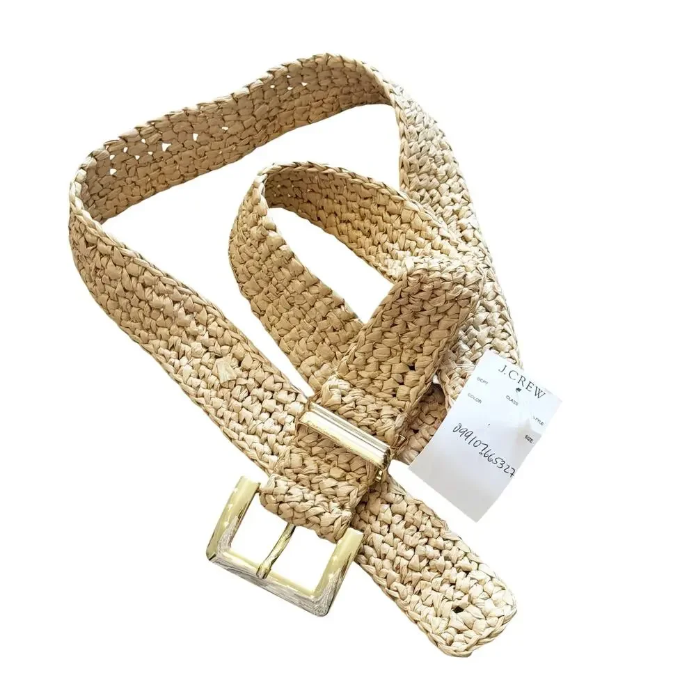 J. Crew Women’s Classic Woven Belt Leather Trim Gold Buckle Hickory Brown NWT - Picture 4 of 10